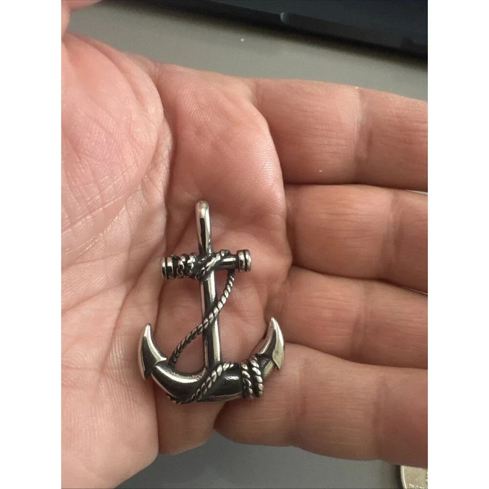 Men's Silver Stainless Steel Nautical Anchor 45mm Charm Pendant Chain Ocean Sea